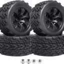 HobbyPark 12mm Hex 1/10 RC Truck Wheels and Tires for Traxxas Rustler 2wd 4x4 VXL Redcat Volcano EPX Blackout XTE Pro fit 3S 4S Brushless (Set of 4)