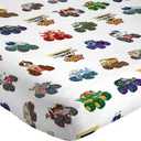 Jay Franco Kids Sheet Set with Fitted, Flat Sheets & Pillow Cover - Ultra-Soft Bedding with Pillowcase for Room Decor, White - Monster Jam, 3 Piece Toddler