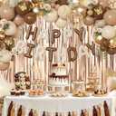 Brown Birthday Decorations, Brown Tan Beige Gold Foil Confetti Balloons Happy Birthday Banner Gold Butterfly Fringe Curtains Birthday Decorations for Women Girls