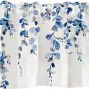 Watercolor Blue Leaves Window Valance for Bedroom Living Room, Grey Leaf Vine Plant Curtains Valanes for Windows, 3" Rod Pocket Window Treatment for Season Home Decorations, 54 x 18 Inch, 1 Panel