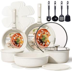 CAROTE 19pcs Pots and Pans Set, Nonstick Cookware Set Detachable Handle, Induction Kitchen Cookware Sets Non Stick with Removable Handle, RV Cookware Set, Oven Safe, 19 Piece