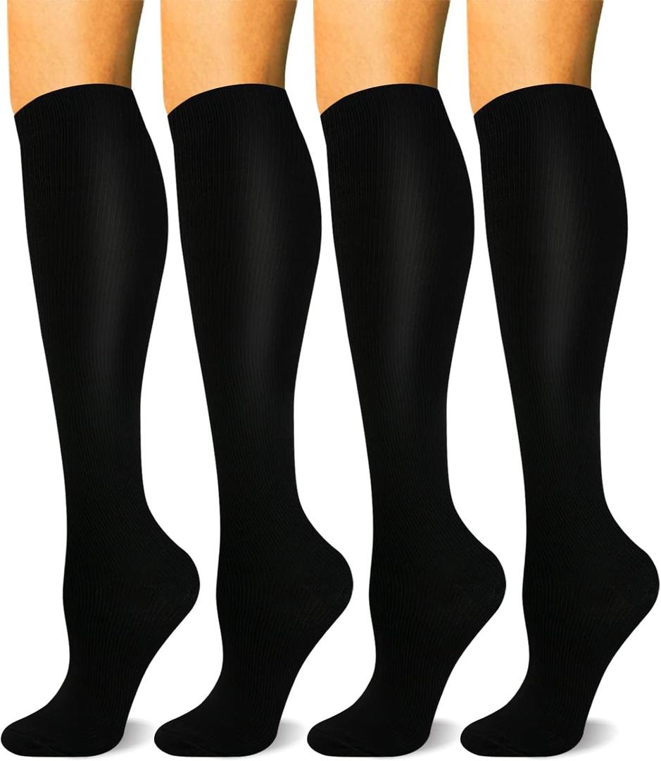 HLTPRO 4 Pairs Compression Socks for Women & Men - Best Support for Medical, Circulation, Nurses, Running, Travel (Small-Medium, Black 15-20 Mmhg)