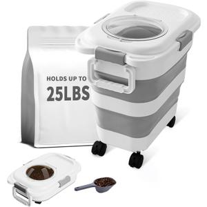 25 Lbs Dog Food Storage Container, Collapsible Dog Food Container with Scoop for Pet/Dog/Cat/Bird Food,Keep Dry Food Fresh,Easy to Move (White) (1-25BL-White)