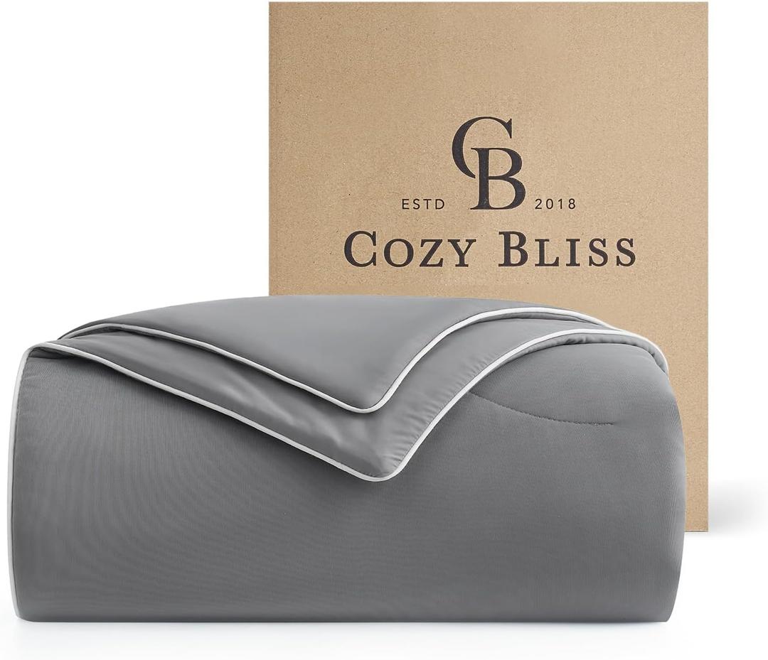 Cozy Bliss Cooling Comforter Queen Size, Reversible Lightweight Cooling Blankets for Hot Sleepers and Night Sweats, Q-Max>0.45 Soft Breathable Silky Smooth Summer Comforter, Dark Grey, 90"x90"