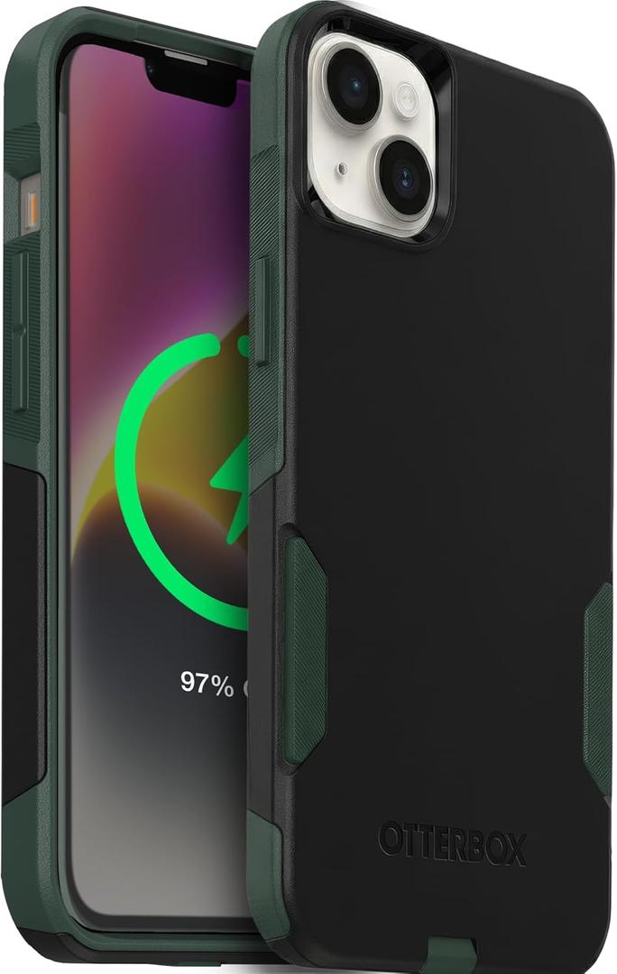 OtterBox iPhone 14 & iPhone 13 Commuter Series Case - Commuter Series Case -Thin, Dual-Layer, Pocket-Friendly, Port Cover - Black/Green