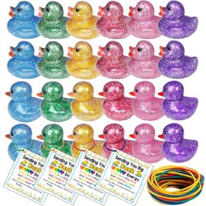 Sezua 48 Packs Glitter Rubber Ducks in Bulk, Easter Basket Stuffers, Party Favors for Bath Beach Pool, Ducks for Hiding on Cruise, Colorful Squishy Mini Tiny Duck with Positive Card