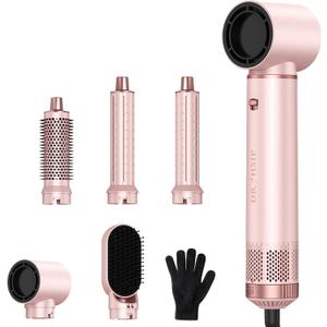 5 in 1 Hair Styler for WomanAir Curling Wrap, Drying, Curling, Straightening & Volumizing, Hot Air Curler Dryer Brush Tool Set, Curl Styling Tools, Hair Styling at Home Travel -Pink