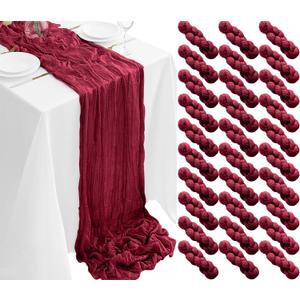 30Pack Burgundy Table Runners 10FT Cheesecloth Table Runner 35x120inch Cheese Cloth Table Runner Rustic Boho Gauze Table Runners for Party Wedding Birthday Dining Bridal Baby Shower Decor
