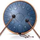 Steel Tongue Drum- 15 Note 14 Inches D-key Rain Drum Sound Healing Instruments - Handpan Drum for Meditation Entertainment Musical Education Concert Mind Healing Yoga (Navy Blue)