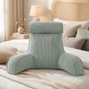 Corduroy Reading Pillow for Sitting Up, Bed Rest Pillow with Arms, Detachable Headrest, Side Pockets & Washable Cover, Back Support for Sofa Couch Relaxing, Grey Green