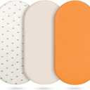 Muslin Bassinet Sheets 3 Pack, Orange | Cotton, Baby Girl and Boy, Breathable, Oval Fitted, Universal Rectangle & Oval, 28x14 to 33x18