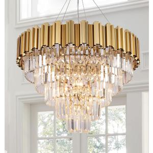 3 x Gold Crystal Chandelier Lighting, 9 Light Crystal Dining Room Chandelier Light Fixture for High Ceiling Foyer Hall Entryway 5 Tier 27.5 inch