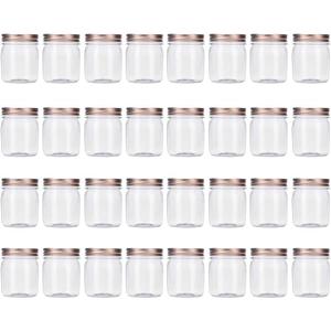 Novelinks 8 Ounce Clear Plastic Jars With Rose Gold Lids - Refillable Round Containers for Kitchen & Household Storage - BPA Free (32 Pack)