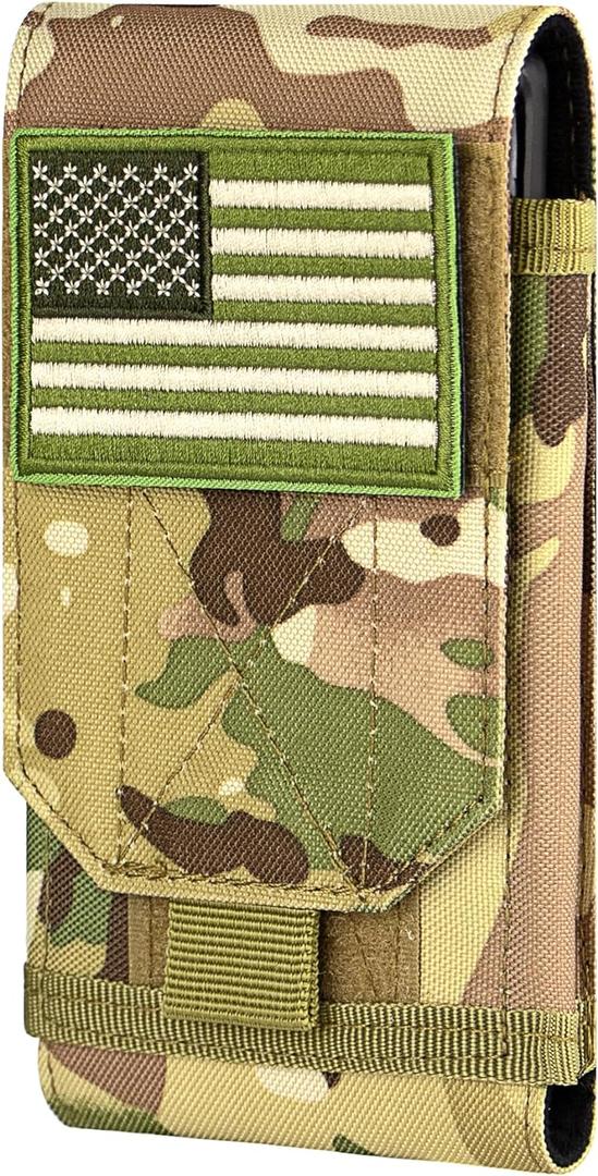 IronSeals Tactical Molle Phone Cover Case, Heavy Duty Loop Belt Holster Pouch with Flag Patch for iPhone 16 Pro Max/16 Plus/16 Pro/16/15 Pro Max/14 Pro Max/13 Pro Max/12 Pro Max, for Galaxy S24 Ultra (Camo)