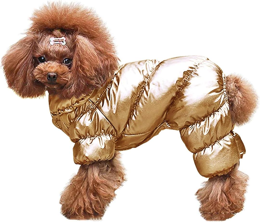 AOFITEE Dog Winter Coat, Waterproof Dog Jacket, Fullbody Dogs Winter Coat Snowsuit, Windproof Puppy Puffer Jacket Snow Suit with Legs, Pet Fleece Vest, Cold Weather Coats for Small Dogs, Gold XL