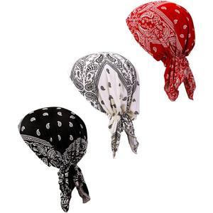 Pre Tied Chemo Head Scarf 3 Packed Beanie Skull Cover Cap for Women (Set6-Long Style)