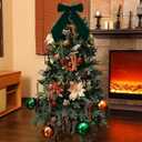 Soulchen 24 Pcs Neutral Velvet Christmas Ornaments Decor Kit 2.36 Inch 12 Christmas Tree Ornaments Balls 12 Vintage Green and Brown Velvet Bows for Xmas Tree Home Decor