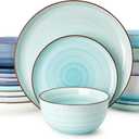 Sweese Plates and Bowls Sets, 18 Piece Dinnerware Set Porcelain Round Dinner Set for 6, Scratch Resistant Dishes Set, Dishwasher and Oven Microwave Safe Handpainted Swirl Dishware Sets, Assorted Blue