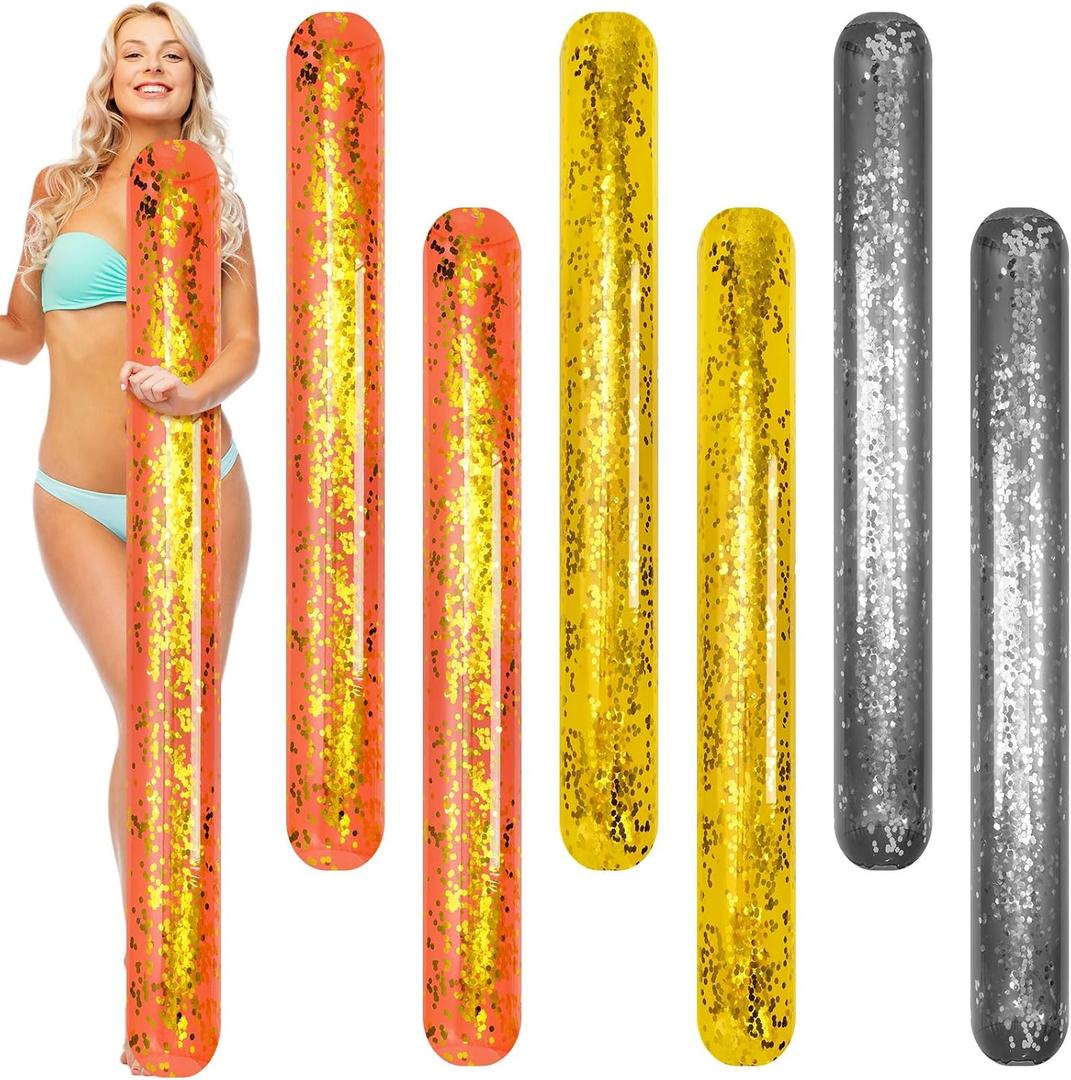 4 Pcs Inflatable Pool Noodles 67 Inch Jumbo Pool Noodles Blow up Confetti Swim Noodles Float Large PVC Inflatable Pool Sticks for Summer Beaches Water Games Swimming Pool Party