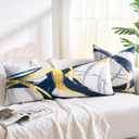 Lumbar Pillow Cover 14x36 for Bed Decor Blue Body Pillowscase Navy Blue and Yellow Abstract Striped Decorative Cushion Covers for Farmhouse Sofa Couch Bed Living Room Boho Modern Decoration Pack of 1