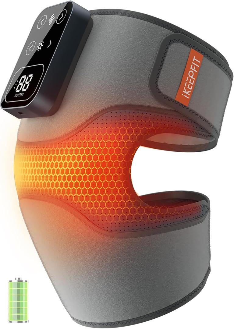 Cordless Knee Massager with Heat Vibration for Pain Relief, MAXwarm 4.0[2026 Upgraded] - Electric Heated Knee Brace with 5 Heat Levels and 3 Massage Mode, Gifts for Men Women (Grey, Single)