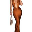 Floerns Women's Deep V Neck Sleeveless Bodycon Dress Draped Front Pencil Maxi Dress Brown Medium