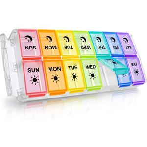Pill Organizer 2 Times a Day, Fullicon Quick Fill Large Weekly AM PM Pill Box, Medicine Organizer 7 Day, Daily Pill Cases - Rainbow (Patent Registered) (Medium, Multi-colored)