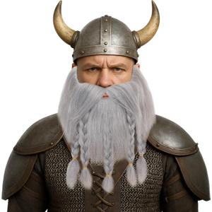 Yan Dream Viking Dwarf Braided Synthetic Fake Beard with Mustache for Halloween Cosplay Costume Parties