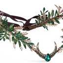 MOSTORY Elf Flower Crown Headband - Handmade Floral Headpiece Fairy Crown for Women Renaissance Cosplay Photo Shoot (Gold Emerald)