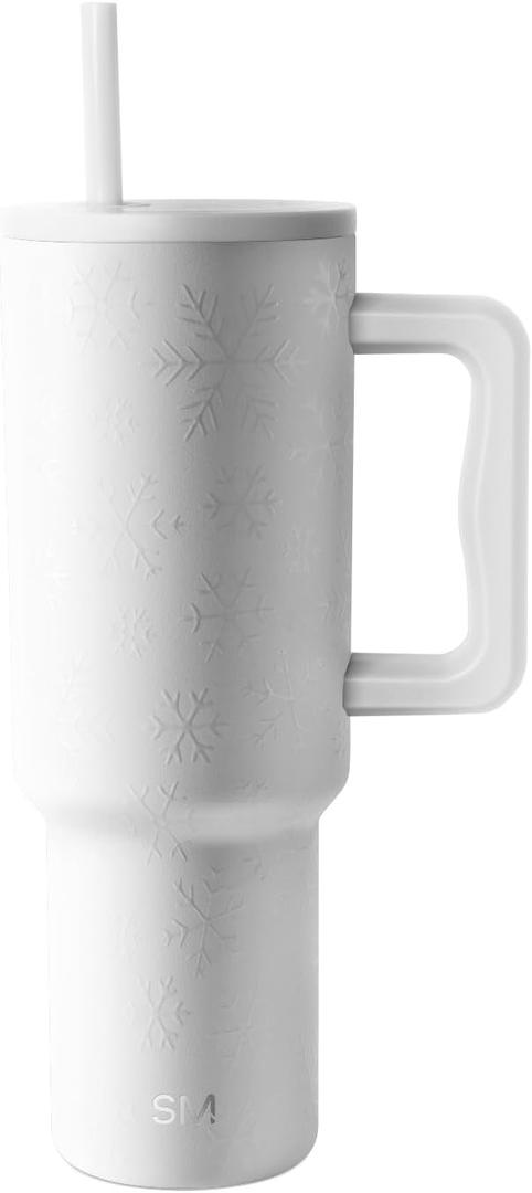 Simple Modern Trek | 40 oz Christmas Tumbler with Handle and Straw Lid | Cup Holder Friendly Insulated Stainless Steel Travel Mug | Holiday Gifts for Women Men Her Him | Frosty Snowflakes