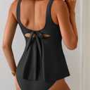 Eomenie Tankini Swimsuits for Women Tummy Control Two Piece Bathing Suit Tie Back Swim Suit with Bottom (Black, S)