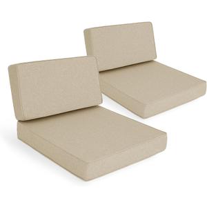 Outdoor Furniture Cushions 25.6x25.6 Inch, Deep Seat Patio Couch Cushions Replacement for Sectional Conversation Set Sofa Loveseat, Fade and Water-Resistant, Removable Cover, Set of 2, Natural, 25.6"x25.6"-13.5" Low Back-2 Pack
