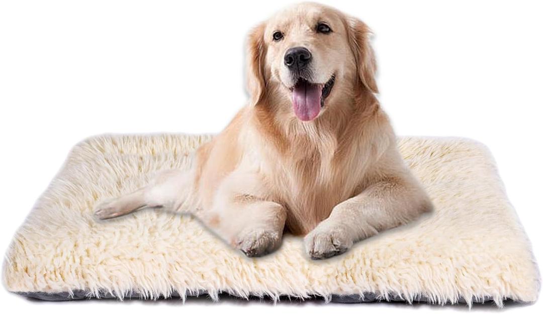 Machine Washable Dog Bed, Deluxe Plush Dog Crate Pad and Cat Bed, Anti-Slip Bottom Kennel Pad Mat, Fuzzy Pet Beds for Large, Medium, Small Dogs Breeds (Ivory, 36.0" L x 24.0" W x 3.0" Th x 1 Pack)