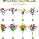 Alupssuc 48 Bundles Artificial Flowers for Outdoors Decoration, UV Resistant Silk Faux Daisy Flora Spring Fake Plastic Plants Greenery for Outside Indoor Yard Home Porch Window Box Decor, Mix 4 Colors