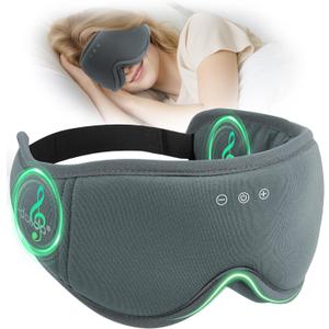 Sleep Mask with Headphones Bluetooth 5.4, LC-dolida Wireless Music Eye Mask for Sleeping Headphones with Soft Bamboo Cotton Cooling Breathable,Ultra-Thin Stereo Speaker for Side Sleepers-Charcoal