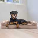 Furhaven Orthopedic Dog Bed for Large Dogs w/ Removable Bolsters & Washable Cover, For Dogs Up to 95 lbs - Plush & Suede Sofa - Almondine, Jumbo/XL