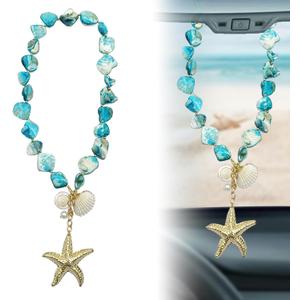 Sea Shells Hanging Car Decor, Beach Car Accessories & Rearview Mirror Charm for Women, Ocean Pendant Cute Coastal Bag Charm, Starfish Seashell Decor Gifts for HerBlue