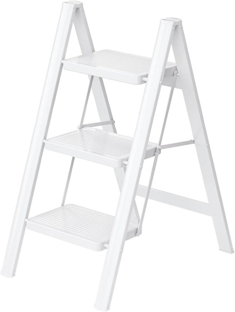 3 Step Ladder,Folding Step Stool with Wide Anti-Slip Pedal,330lbs Load Capacity,Lightweight and Portable for Kitchen Space Saving