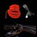 El Wire Orange Interior Car LED Strip Lights, 3M Neon Wire USB 5V with Fuse Protection for Automotive Interior Decoration, with 6mm Sewing Edge