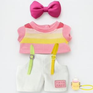 17cm Doll Clothes, Clothes Accessoriesor for 6.7 Inches Doll Clothes,Pink Top, White Overalls, Hair Bow & Charm for 6.7 inch Plush Dolls Accessories (Fresh White Overalls)