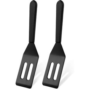 2 PackKunovo Small Spatula for Nonstick Cookware Mini Spatulas for kitchen Use,Heat-Resistant Silicone Thin Spatula Cooking Baking (Black-2)