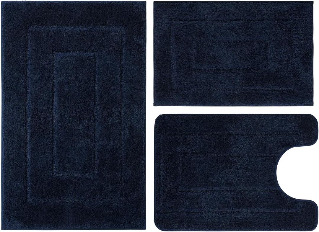 Bathroom Rugs Sets 3 Piece, with 20" x 28" U-Shaped Toilet Rug, Ultra Absorbent and Super Soft Touch, Non-Slip, Microfiber Plush,Rectangular Pattern, Quick Dry Bath Mats for Bathroom, Tub, Bedroom