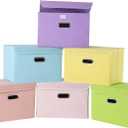 STOREONE Fabric Storage Cube Bins Foldable Organizer Container Collapsible Basket With Lids and Metal Handles, for Home, Bedroom, Closet 6 Pcs (Multicolour)