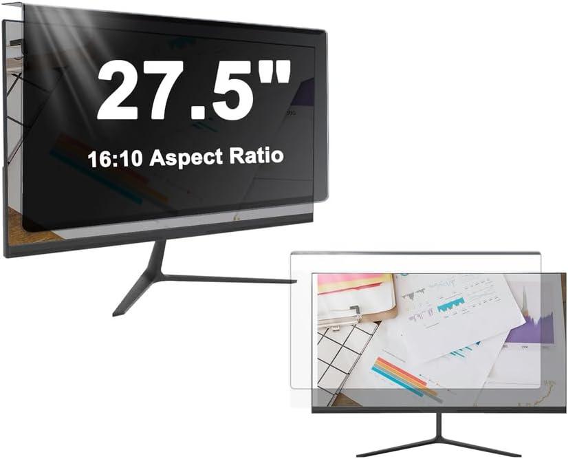 Hanging Privacy Screen Filter for 27.5 inch Computer Monitor | Glare Blue Light Blocking Screen Protector Cover, Anti-Peep Monitor Privacy Screen for 16:10 Widescreen PC Monitor