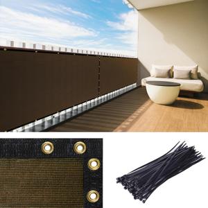 Royal Shade 3' x 10' Brown Balcony Privacy Screen Apartment Above Railing Porch Patio Fence Windscreen Cover Netting Mesh Fabric Cloth - Cable Zip Ties Included (We Make Custom Size)