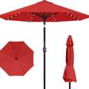 Kingdura 10FT Outdoor Patio Umbrella with Solar Lights, Market Table Umbrella with Push Button Tilt & Crank, 8 Sturdy Ribs, 32 LED Lights, UV Protection for Garden Lawn Deck Backyard Pool (Red)