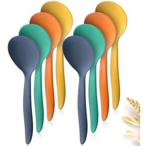 Raypard 8 Pack 10" Large Reusable Plastic Wheat Straw Serving Spoons Set, Kitchen Serving Utensils Mixing Spoons for Party Chafing Dish Buffet Catering (Orange/Blue/Yellow/Green)