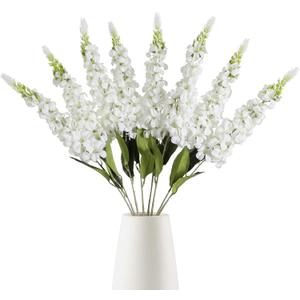 IPOPU 8PCS White Snapdragon Artificial Flowers Delphinium Artificial Silk Flowers Long Stem Hyacinth Fake Flowers for Wedding Home Outdoor Party Floral Arrangement Centerpiece Table Decoration (White)