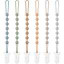 Baby Pacifier Clip, 6 Pack Silicone Pacifier Holder with One Piece Design for Baby Boy and Girl, BPA Free Soft Flexible Paci Binky Clips (Grey)