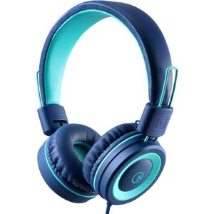 Kids Headphones - noot products K11 Foldable Stereo Tangle-Free 3.5mm Jack Wired Cord On-Ear Headset for Children/Teens/Boys/Girls/Smartphones/School/Kindle/Airplane Travel/Plane/Tablet (Navy/Teal) (4 x 5 x 2 in)